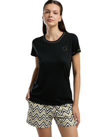 Women's Black T-Shirt & Chevron Print Shorts Nightwear Set