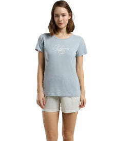  Women's Blue Graphic T-Shirt & Textured Shorts Nightwear Set