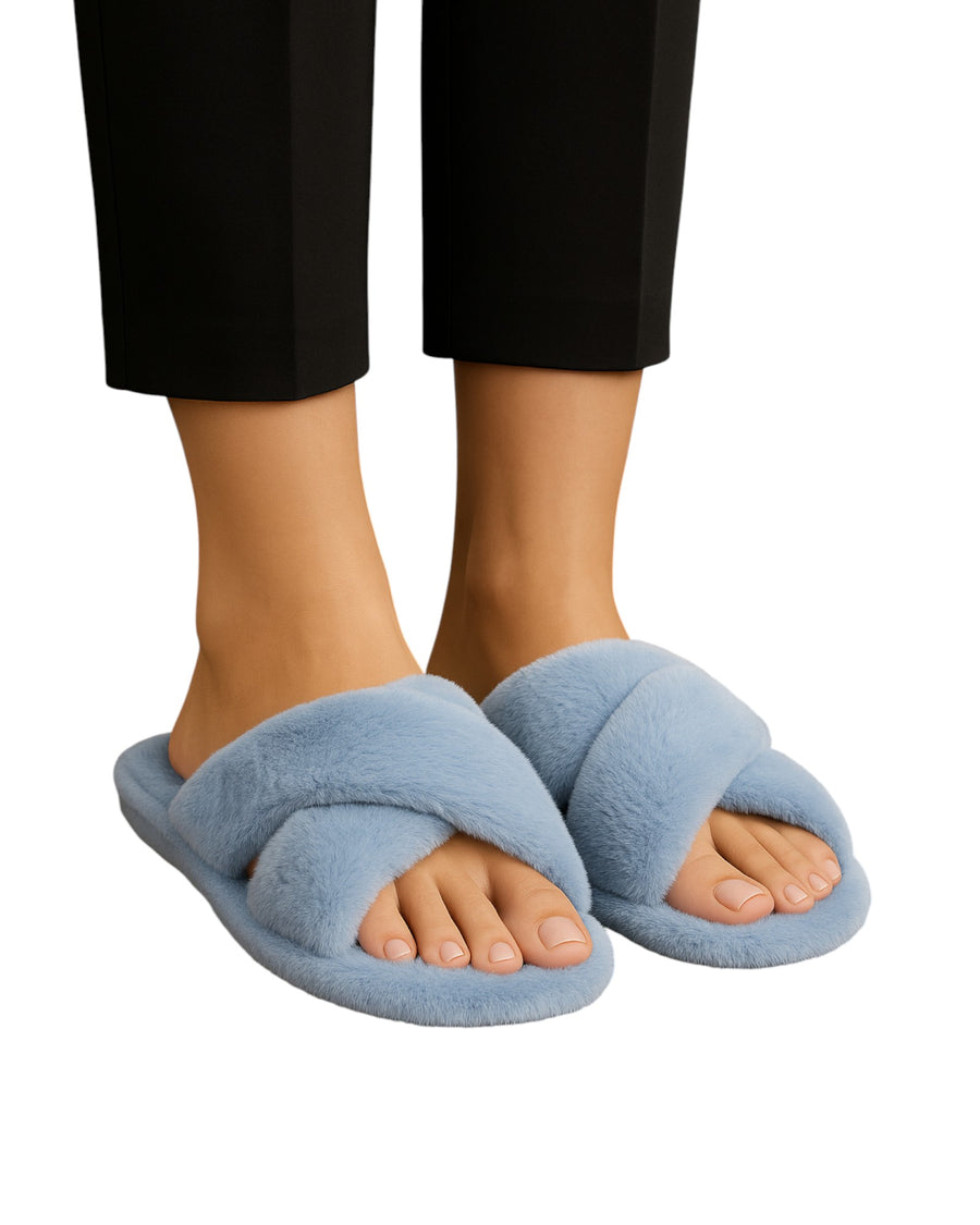 Fuzzy Cross Strap Slippers for Women