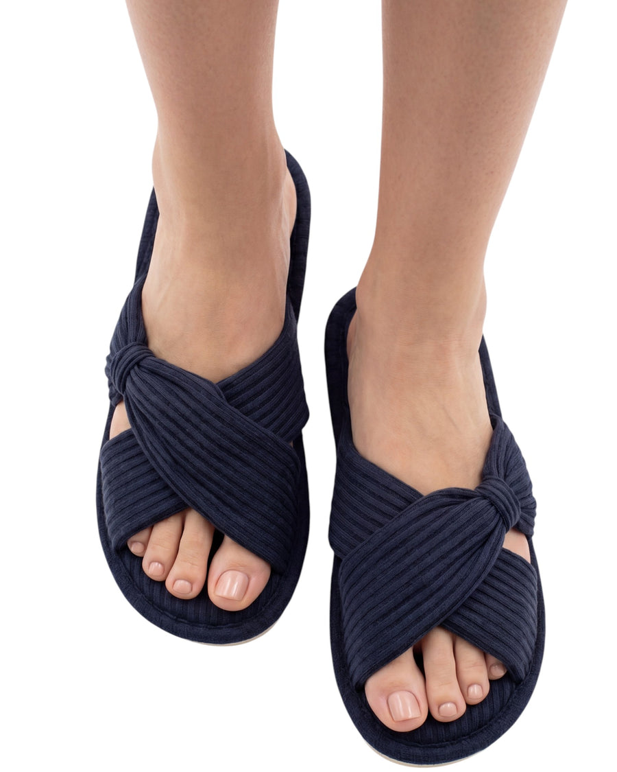 Ribbed Cross Strap Slide Slippers