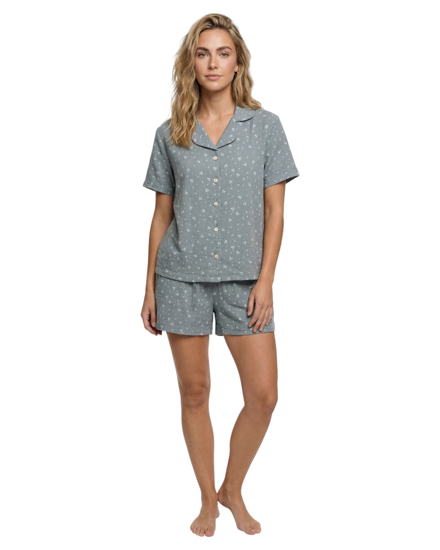 Soft Sage Floral Pattern Pajama Set