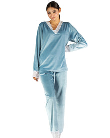  Velour Sleepwear Set with Embroidery Detail and Matching Pants