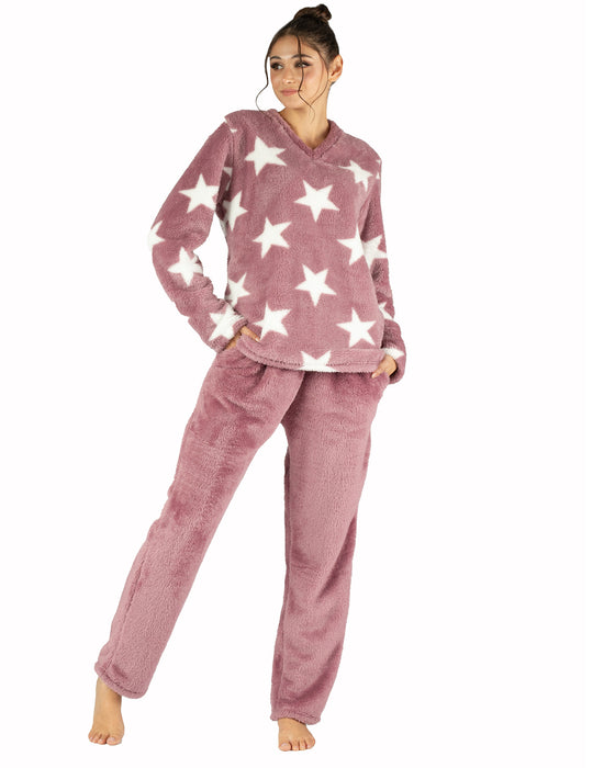 Charming Stars Winter Printed Sleep Top and Plain Long Pants