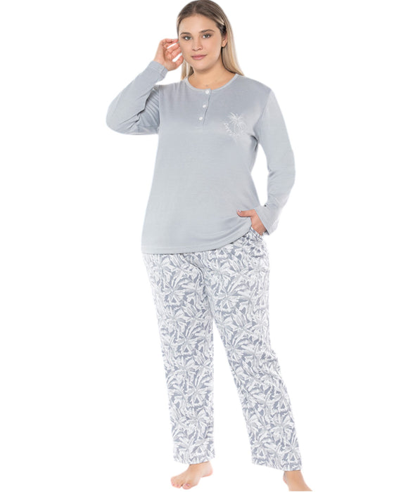 Printed long pants with long sleeve top 