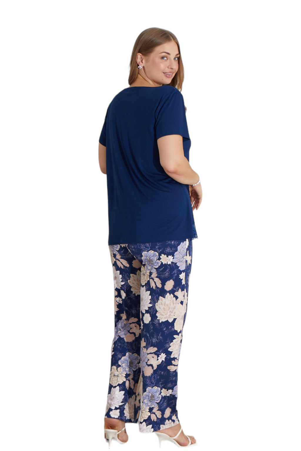 Long Pajama Pants with Plain Short Sleeve Top