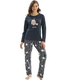  Long Sleeve Top & Printed Pants Sleepwear Ensemble