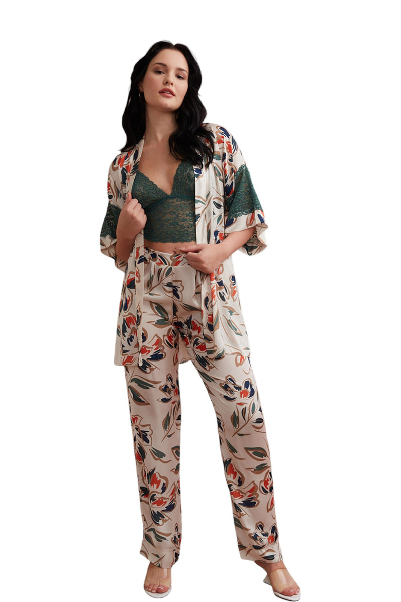 Satin Floral Sleepwear Set with Embroidery