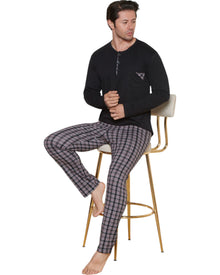  Men sleepwear Plaid long pants with top