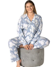  Floral Charm Long Pants and Buttoned Long Sleeve Sleepwear Set