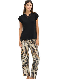  Women's Black Lace Top & Leopard Print Pajama Set