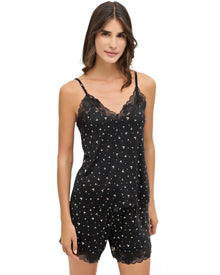  Black Printed Cami & Lace Shorts Set for Women