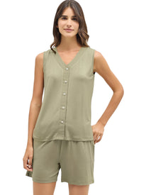  Sleeveless Button-Front Top & Shorts Set for Women 