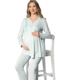  Elegant Lace-Trimmed Maternity Pajama Set 