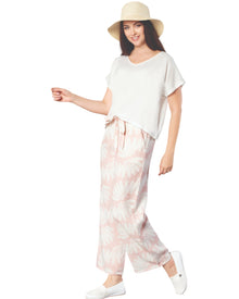  Women's Floral Print Wide Leg Pants Set with Relaxed White Top