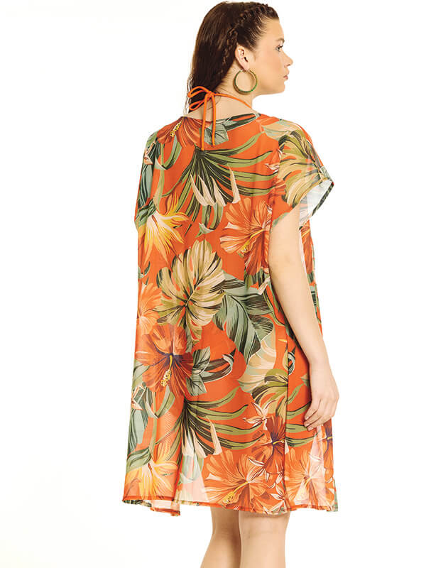 Orange-Floral Kimono
