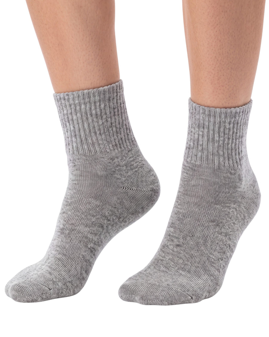 Women's grey cotton quarter socks featuring a soft knitted texture, ribbed cuffs, and a comfortable fit for everyday wear.