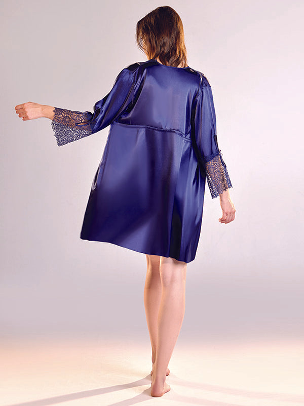 Long Sleeve Babydoll Robe with Delicate Embroidered Hands