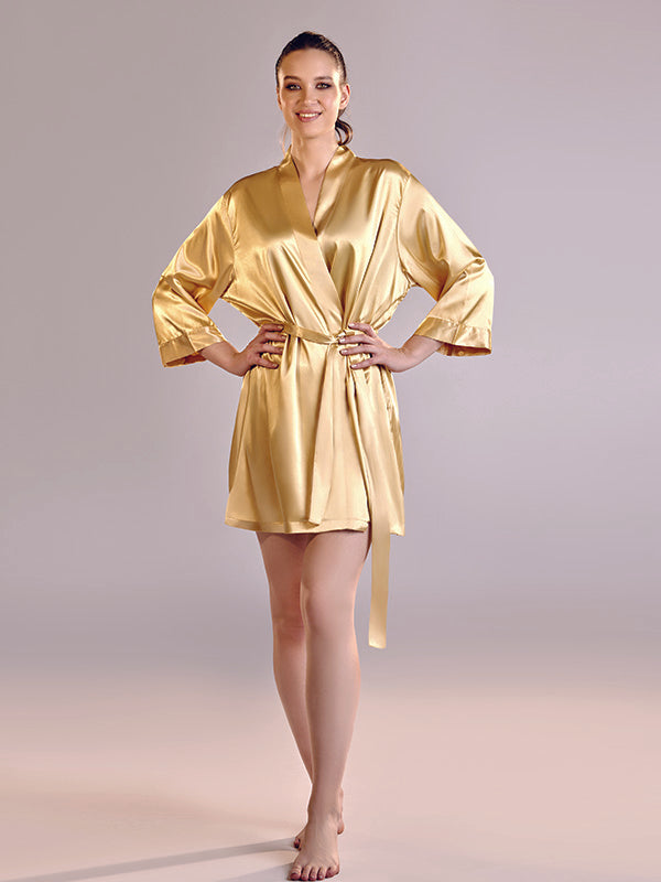Superb long satin robe with laces hands