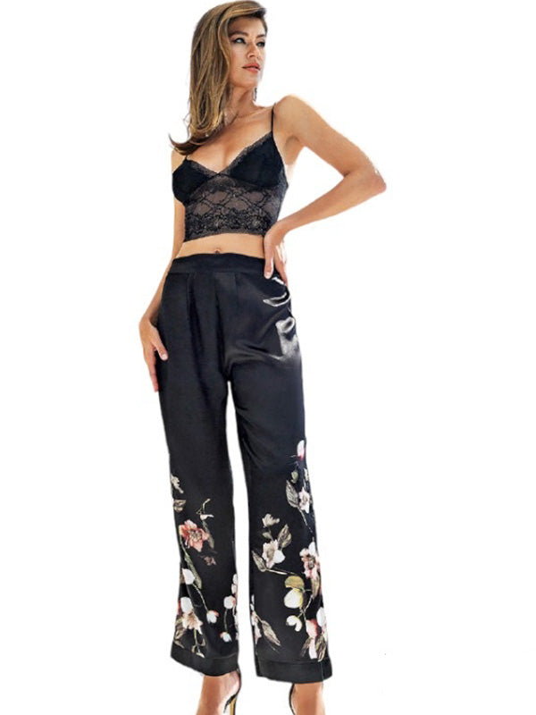 Satin Serenity Pajama Set with Embroidered Crop Top and Long Sleeve Robe