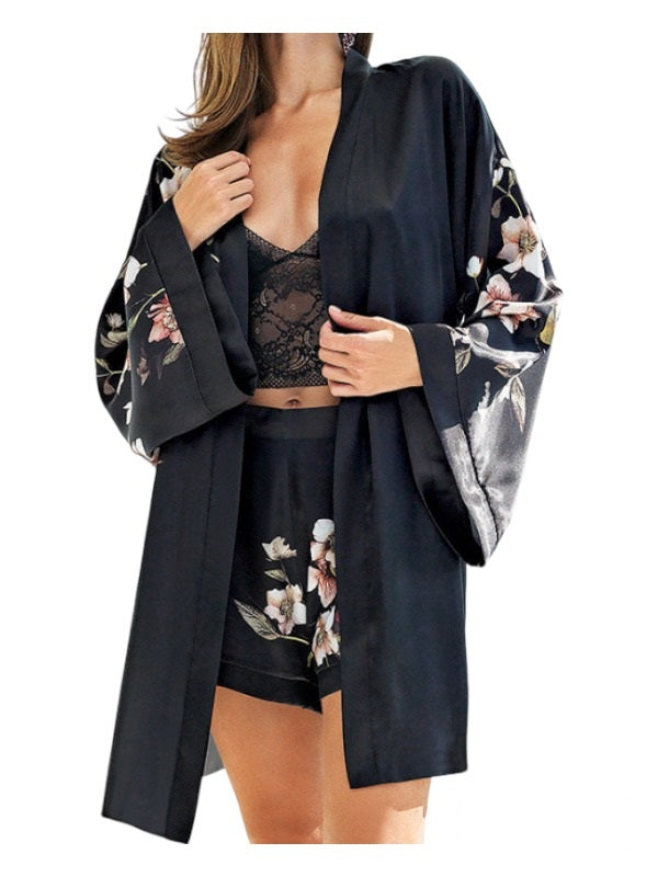 Ellina Lingerie - Printed Long Pants with Embroidered Crop Top & Long  Sleeve Robe - SS/23 Collection