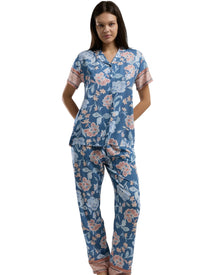  Women’s Blue Floral Printed Pajama Set