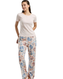  Women’s Blush Ribbed Henley Top & Floral Pajama Pants Set