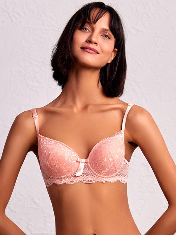 model wearing full embroidery bra design