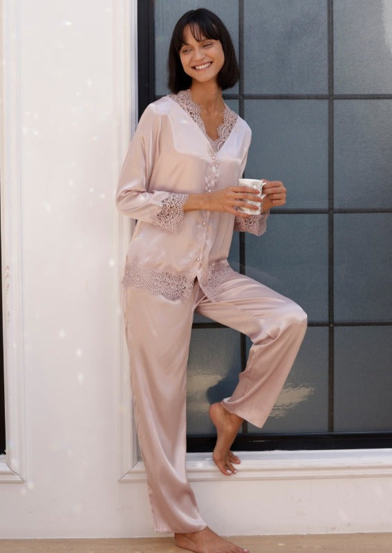 Fancy satin pajamas 2pcs set